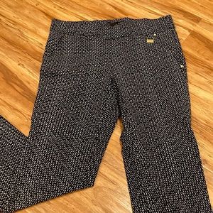 Cropped High Waisted Navy Patterned Stretchy Slacks